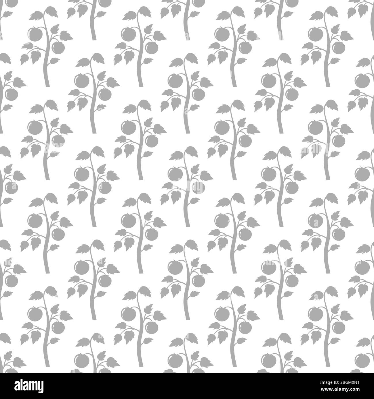 Grey tomato plant seamless pattern. Tomato silhouettes harvest background. Vector illustration Stock Vector