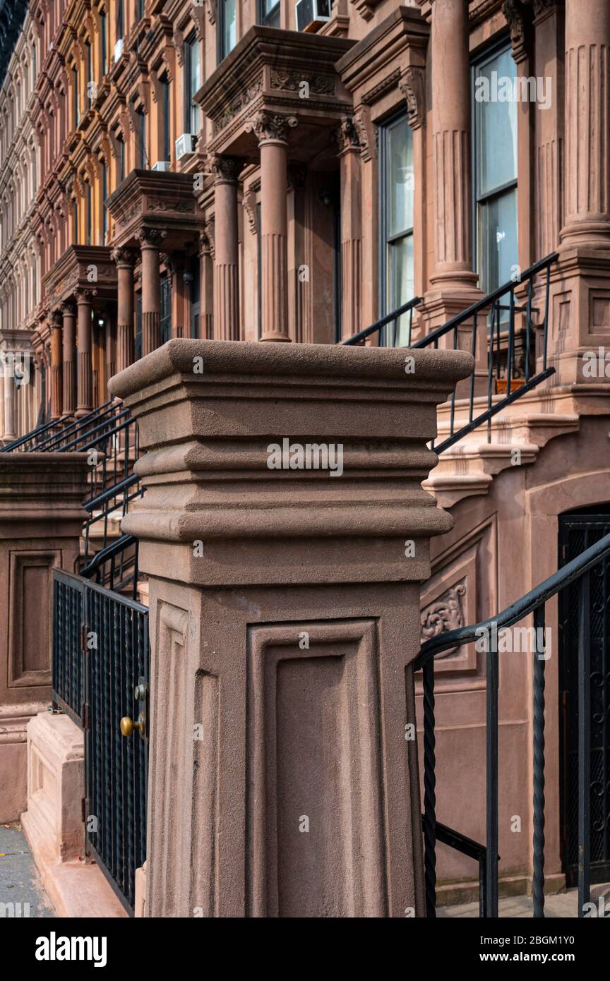 Historic Brownstone homes in Harlem New York Stock Photo