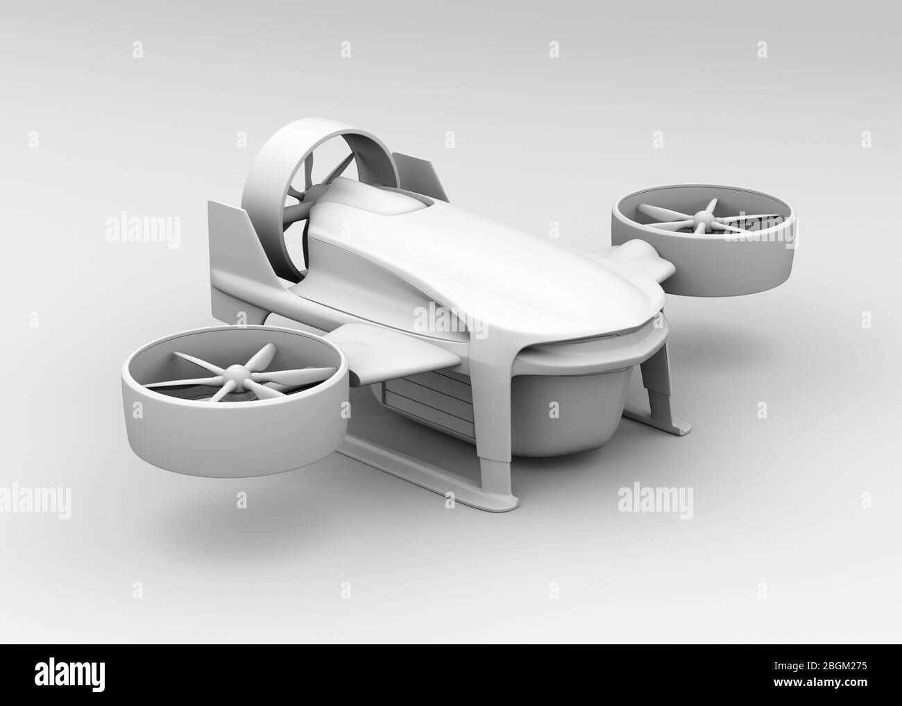 Clay rendering of VTOL delivery drone parking on the ground. 3D rendering image. Stock Photo