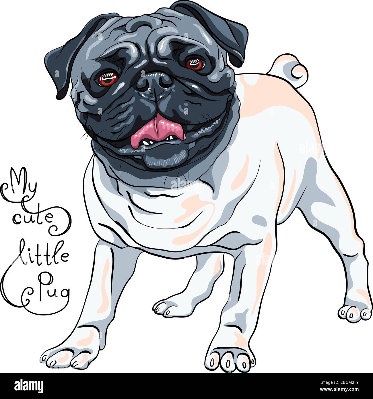 Vector cute dog fawn Pug, the most common colouring Stock Vector