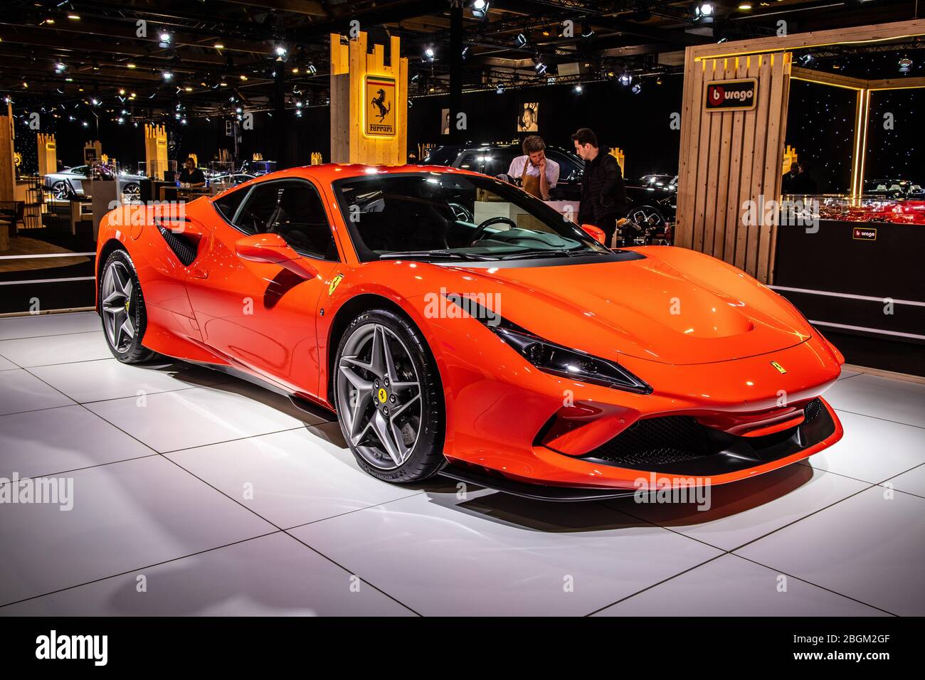 Brussels, Belgium, Jan 2020 Ferrari F8 Tributo, Brussels Motor Show, mid-engined sports car produced by the Italian manufacturer Ferrari Stock Photo