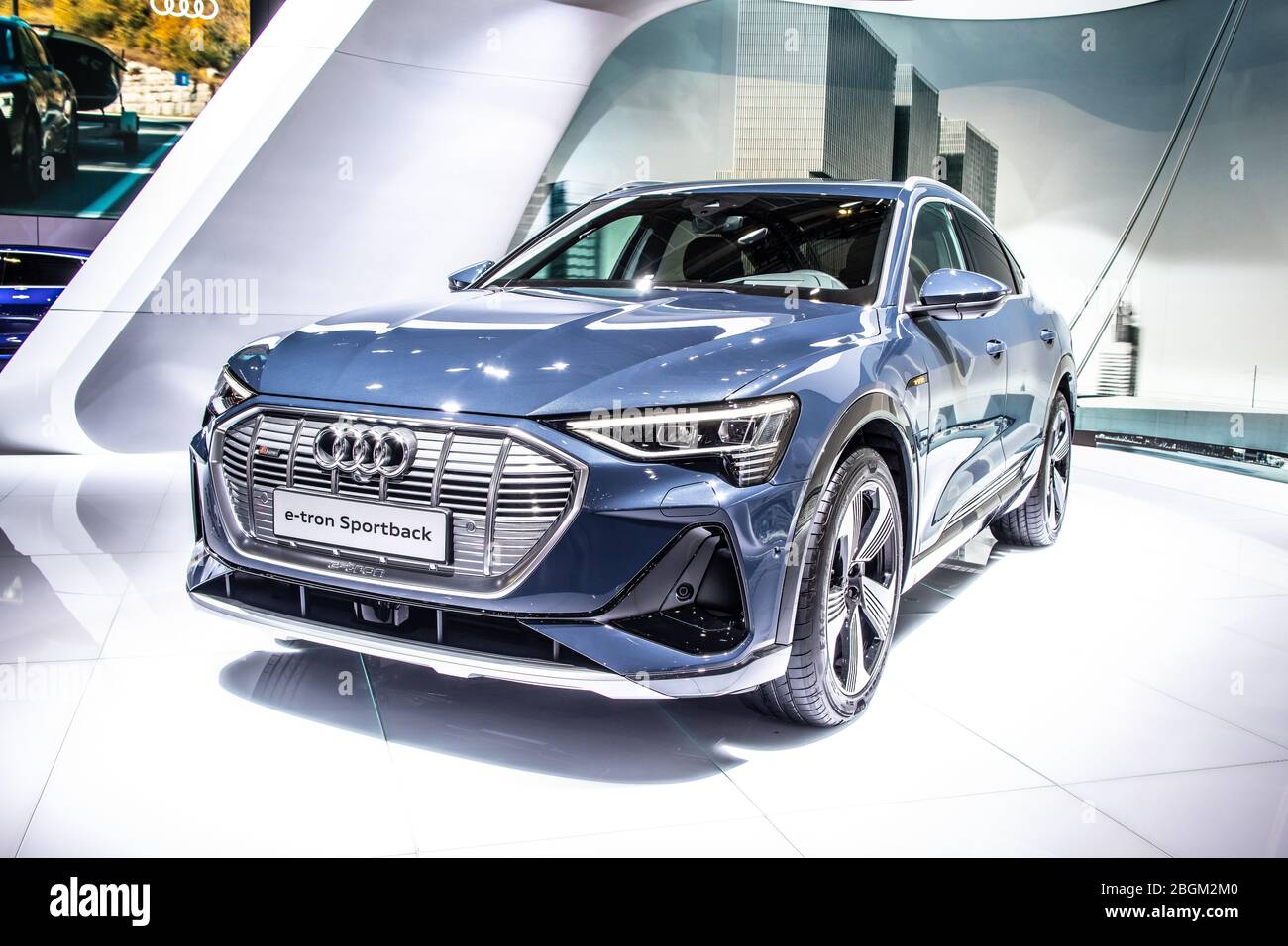 Opstand Voorkomen scherp Brussels, Belgium, Jan 2020 all-electric Audi e-tron Sportback production  car, coupe-like crossover, Brussels Motor Show, produced by Audi AG Stock  Photo - Alamy