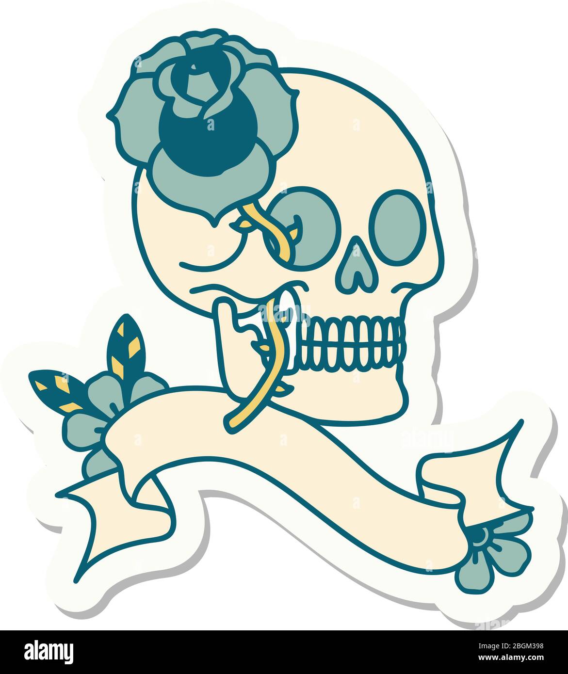 tattoo style sticker with banner of a skull and rose Stock Vector Image ...