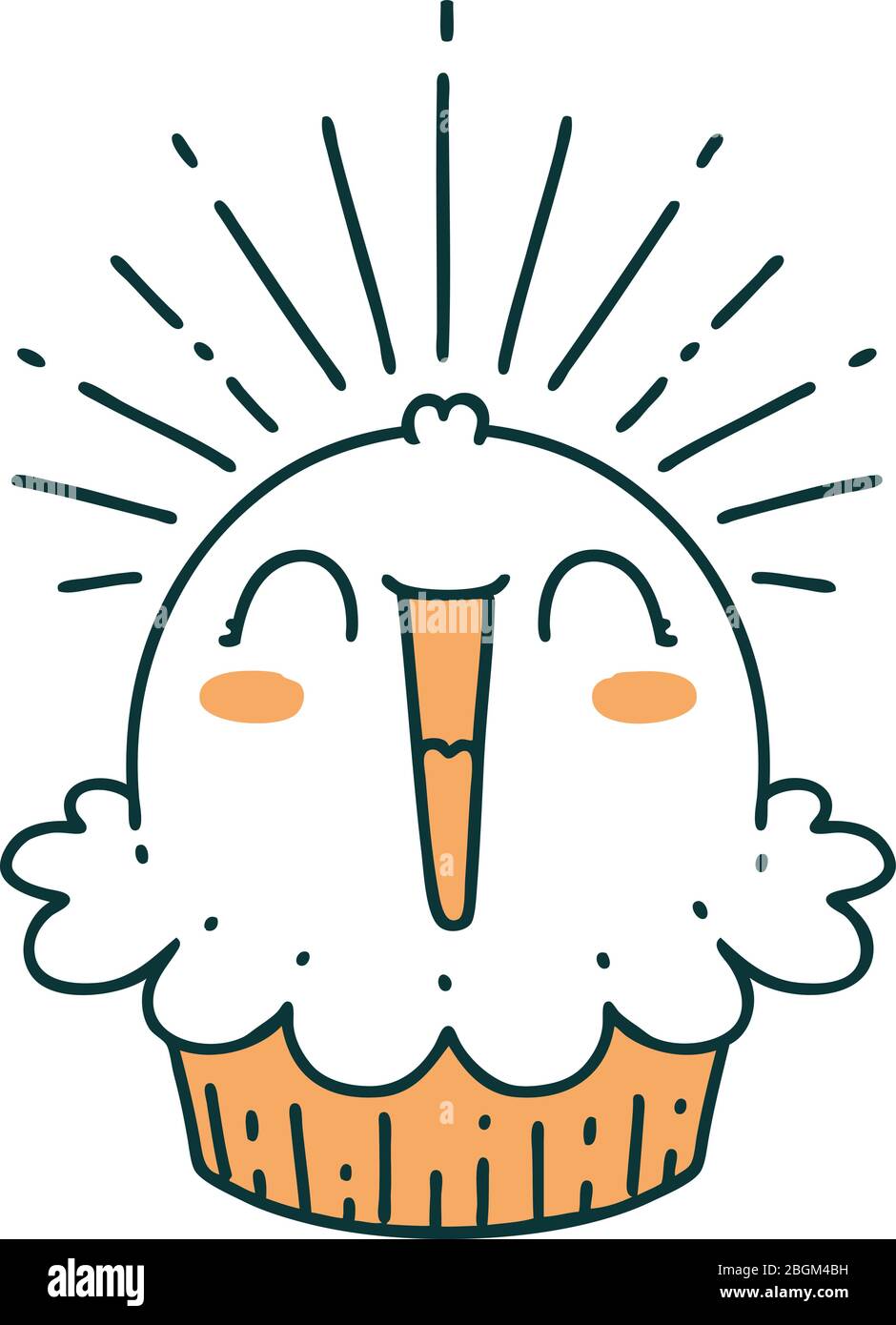 illustration of a traditional tattoo style happy singing cupcake Stock