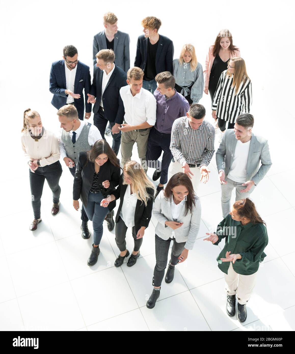 top view. a group of young employees coming into a new office Stock Photo