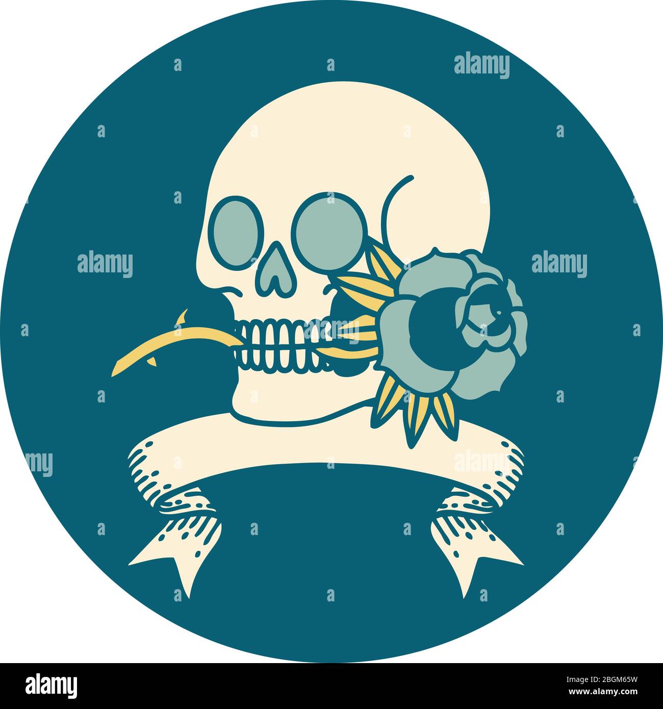tattoo style icon with banner of a skull and rose Stock Vector Image ...