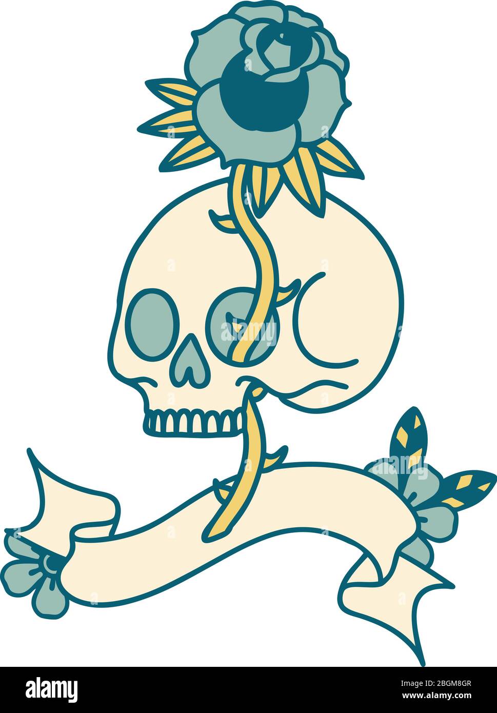 traditional tattoo with banner of a skull and rose Stock Vector Image ...