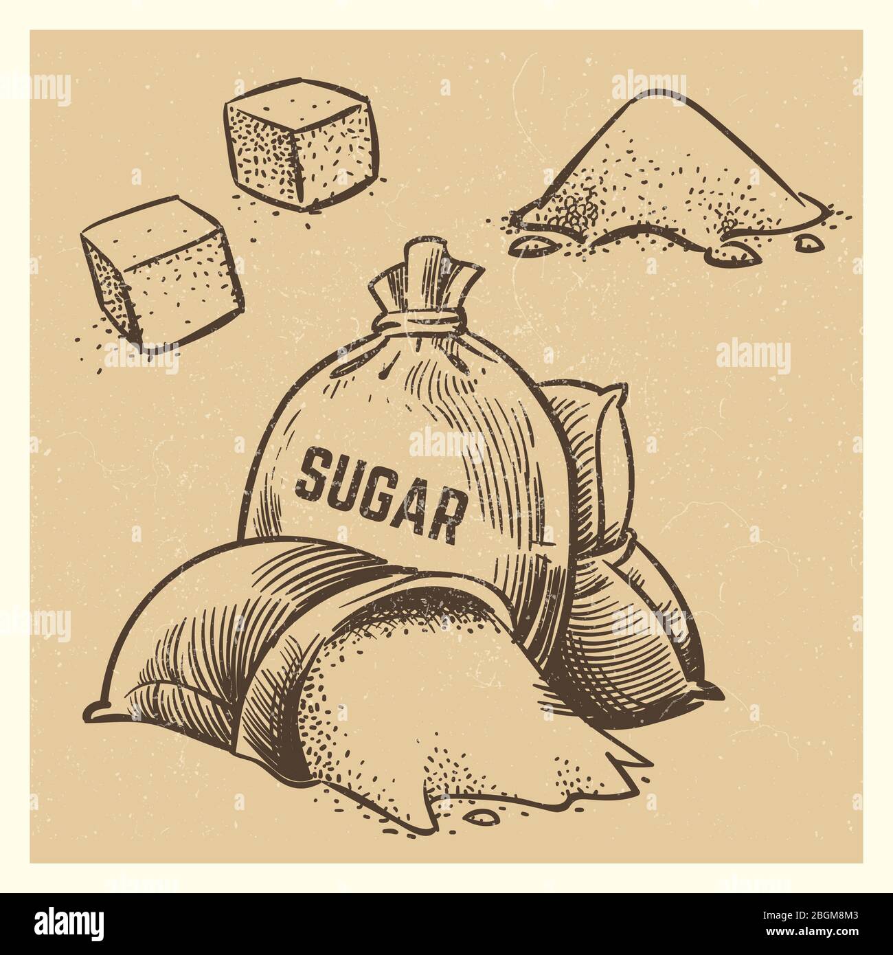 Vector sugar of collection. Sketch vintage style sack sugar illustration Stock Vector