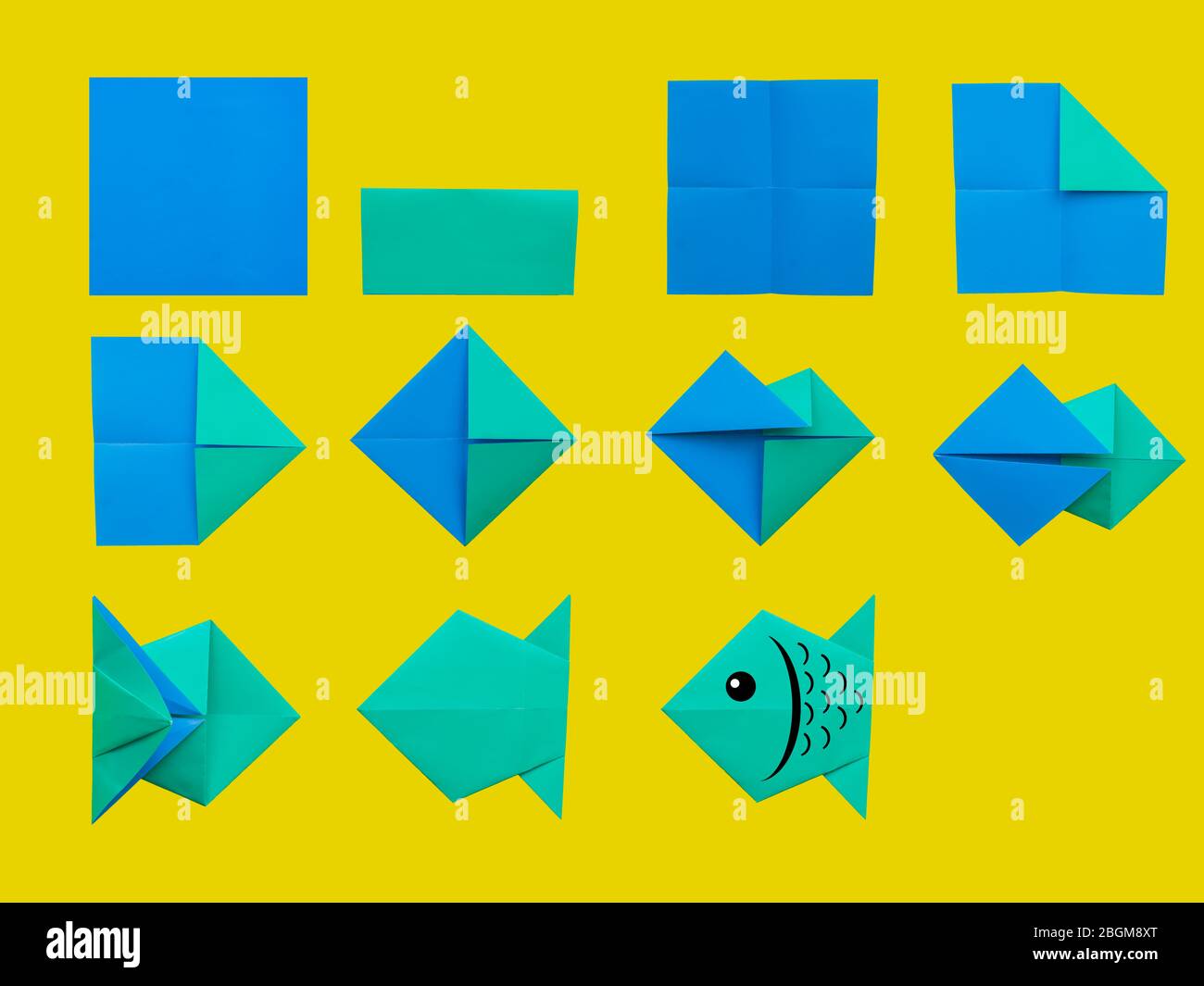 Step by step instruction How to make origami fish. DIY for children