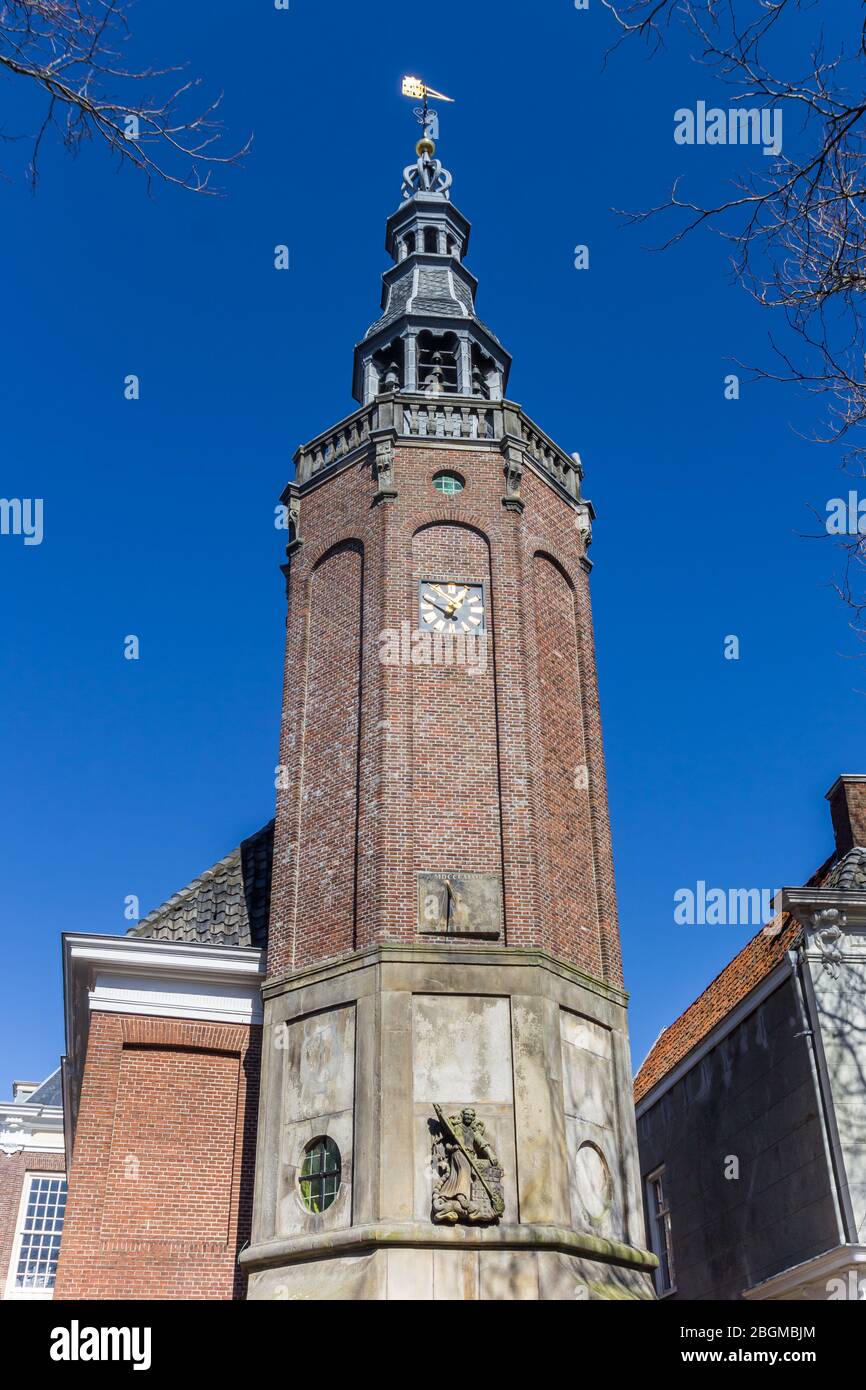 Tower of the town hall in the center of Harlingen, Netherlands Stock