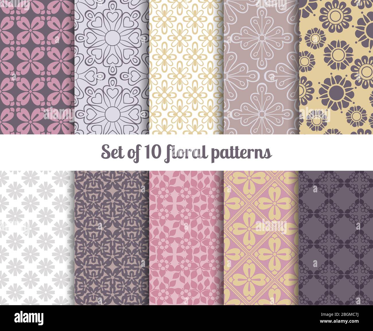 Pastel flowers backgrounds, vector seamless floral patterns Stock ...