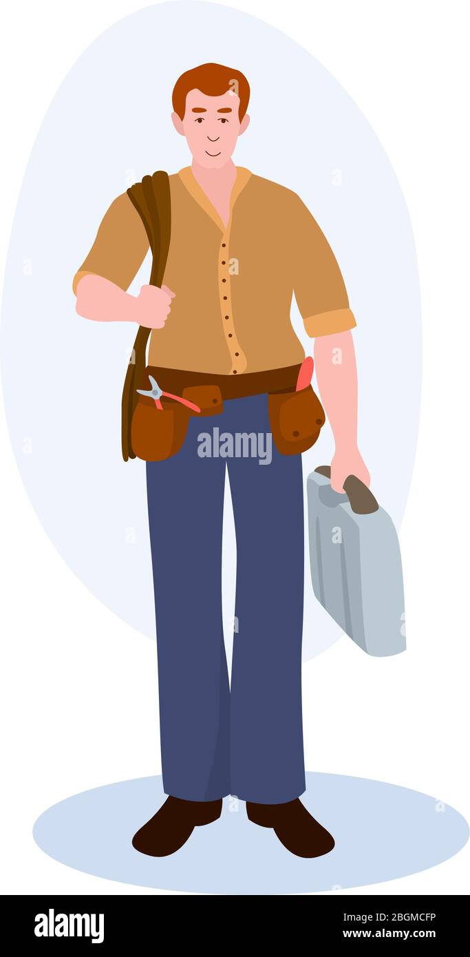 Repairman With Tool Case vector illustration from professions collection. Flat cartoon illustration isolated on white Stock Vector