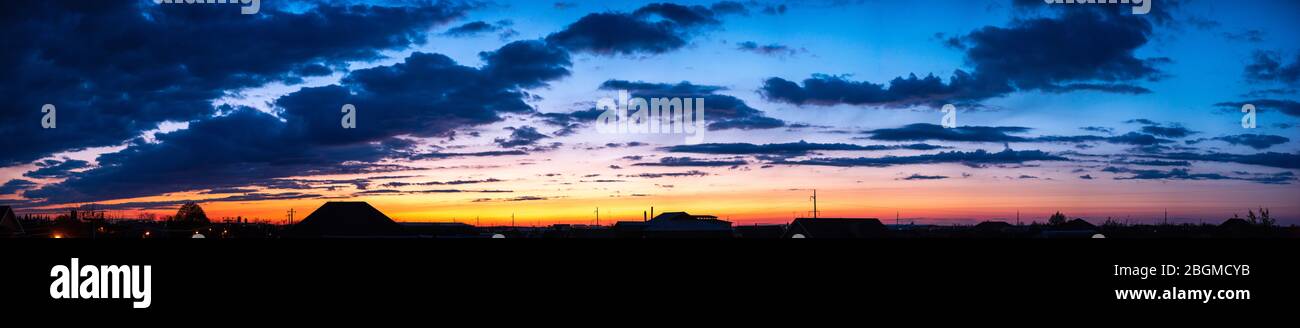 Sunset panorama with clouds high resolution Stock Photo