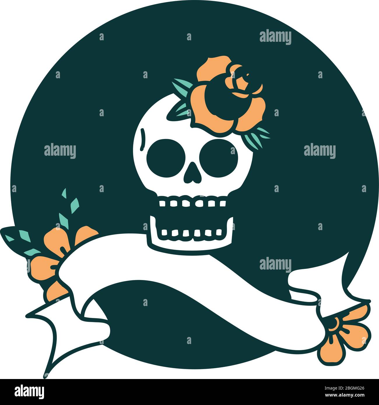 tattoo style icon with banner of a skull and rose Stock Vector Image ...
