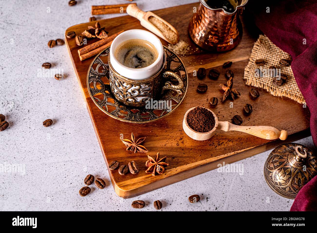 Traditional arabic coffee turkish style on a white background Stock Photo