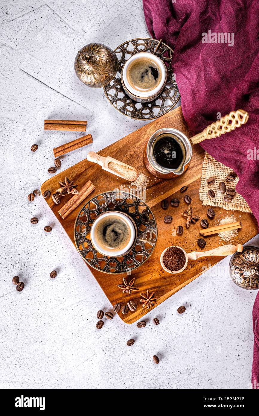 Top down view of a coffee table Stock Photo
