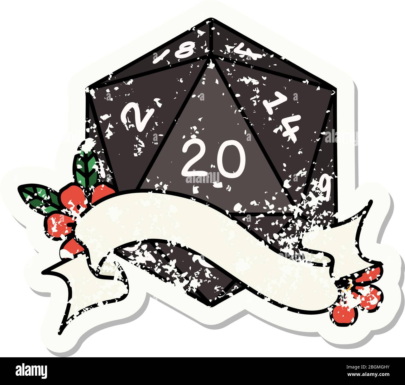 Twenty D grunge sticker of a natural twenty D20 dice roll Stock Vector Image ...