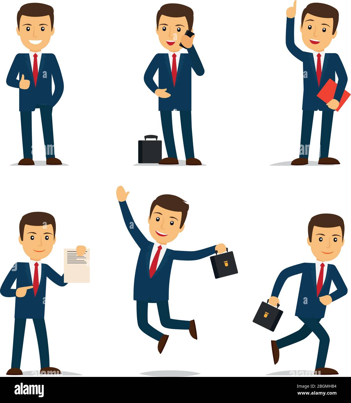 Lawyer or attorney cartoon character in different poses with case and