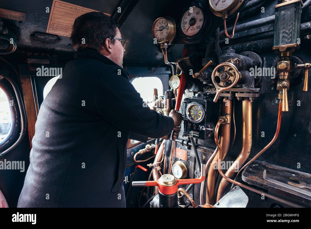 Controls inside cab steam hires stock photography and