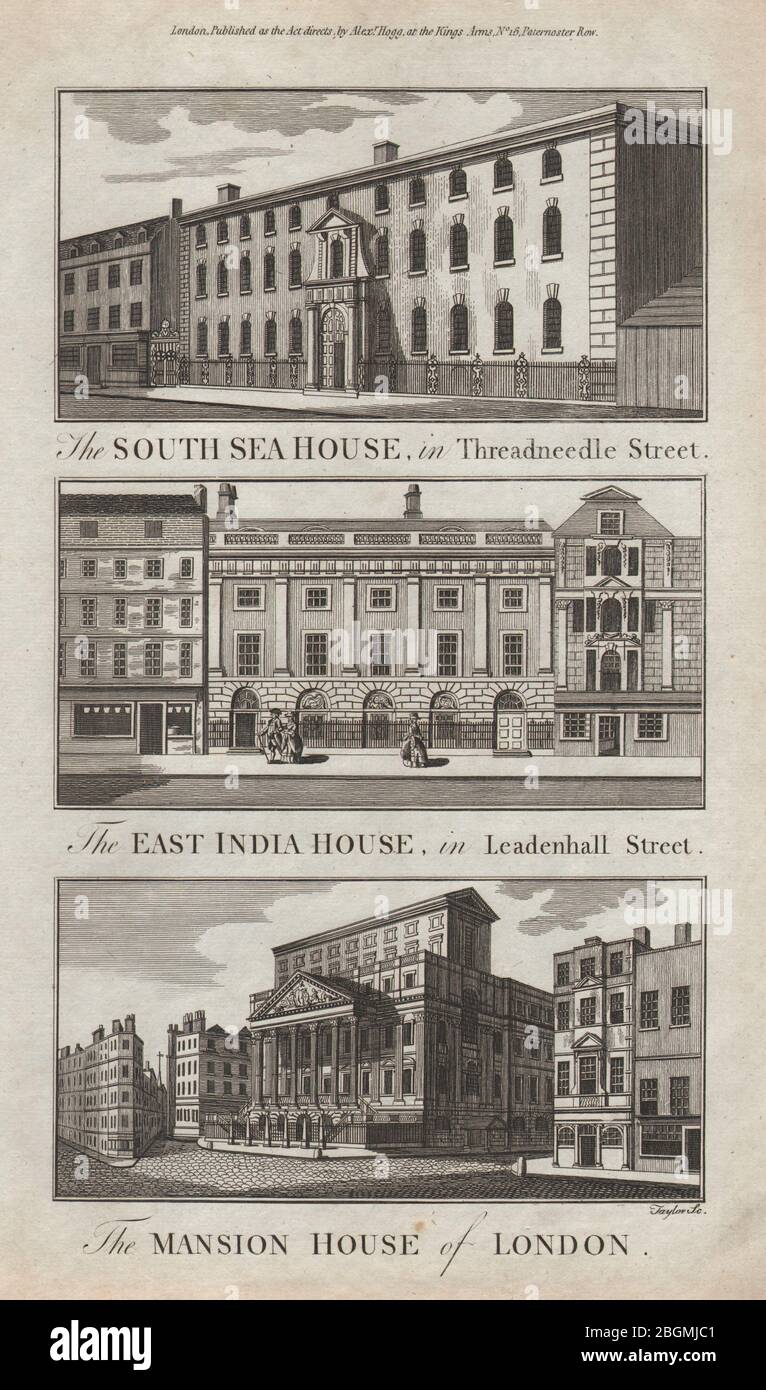 CITY OF LONDON. South Sea, East India & Mansion House. THORNTON 1784 old print Stock Photo