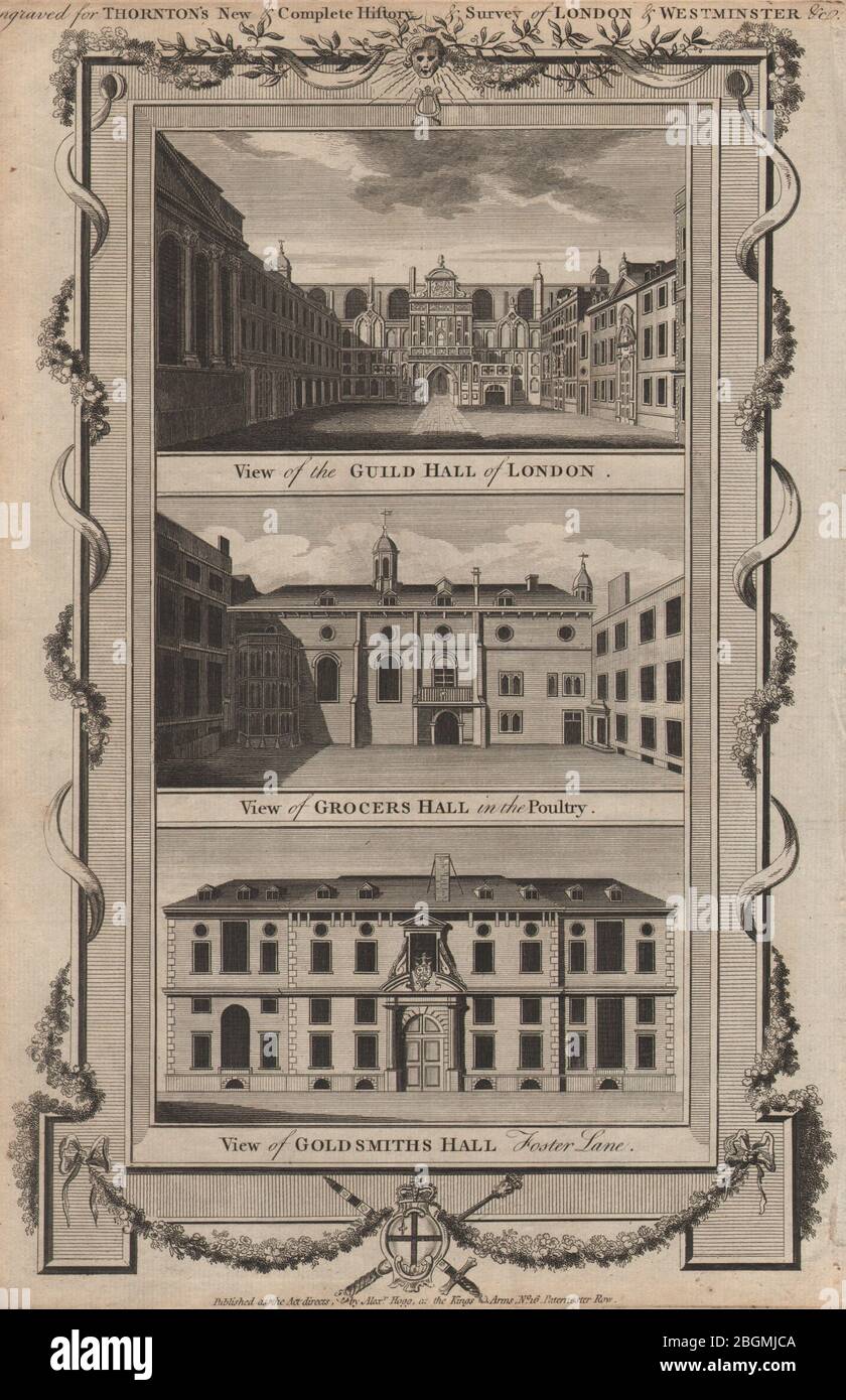 CITY OF LONDON LIVERY HALLS. Guildhall. Grocer's & Goldsmith's. THORNTON 1784 Stock Photo