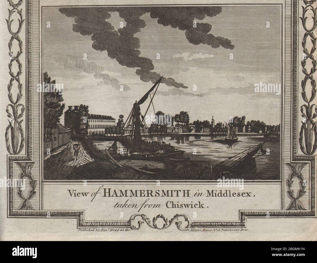 A view of Hammersmith from Chiswick, London. THORNTON 1784 old antique