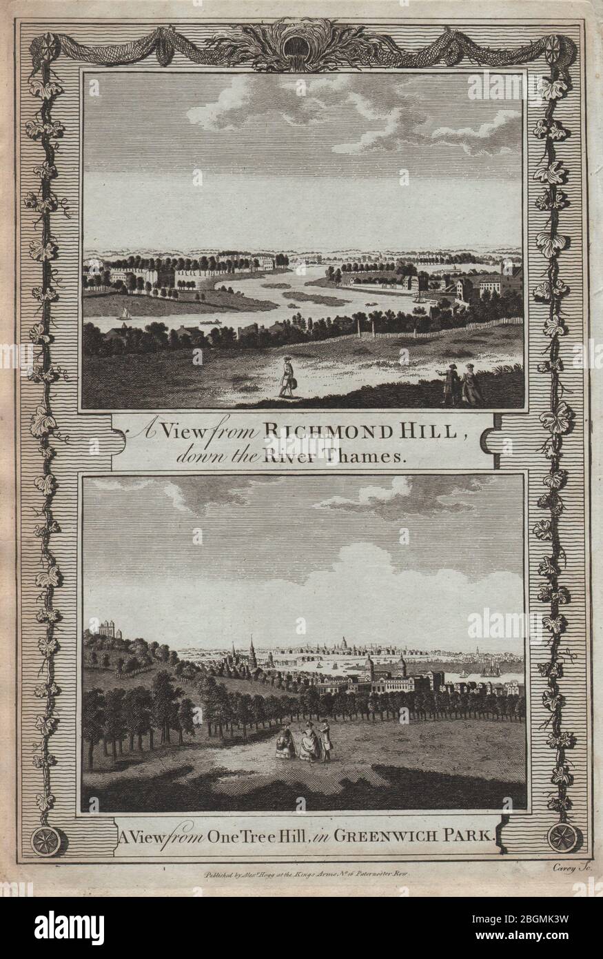 Views from Richmond Hill & Greenwich Park. City of London. THORNTON 1784 print Stock Photo