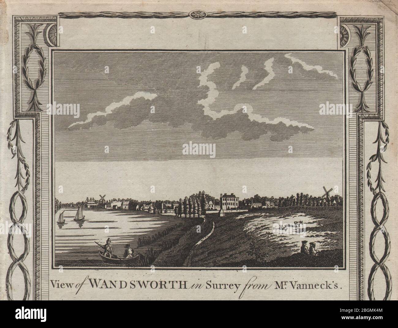View of Wandsworth from Putney, looking south east. London. THORNTON 1784 Stock Photo