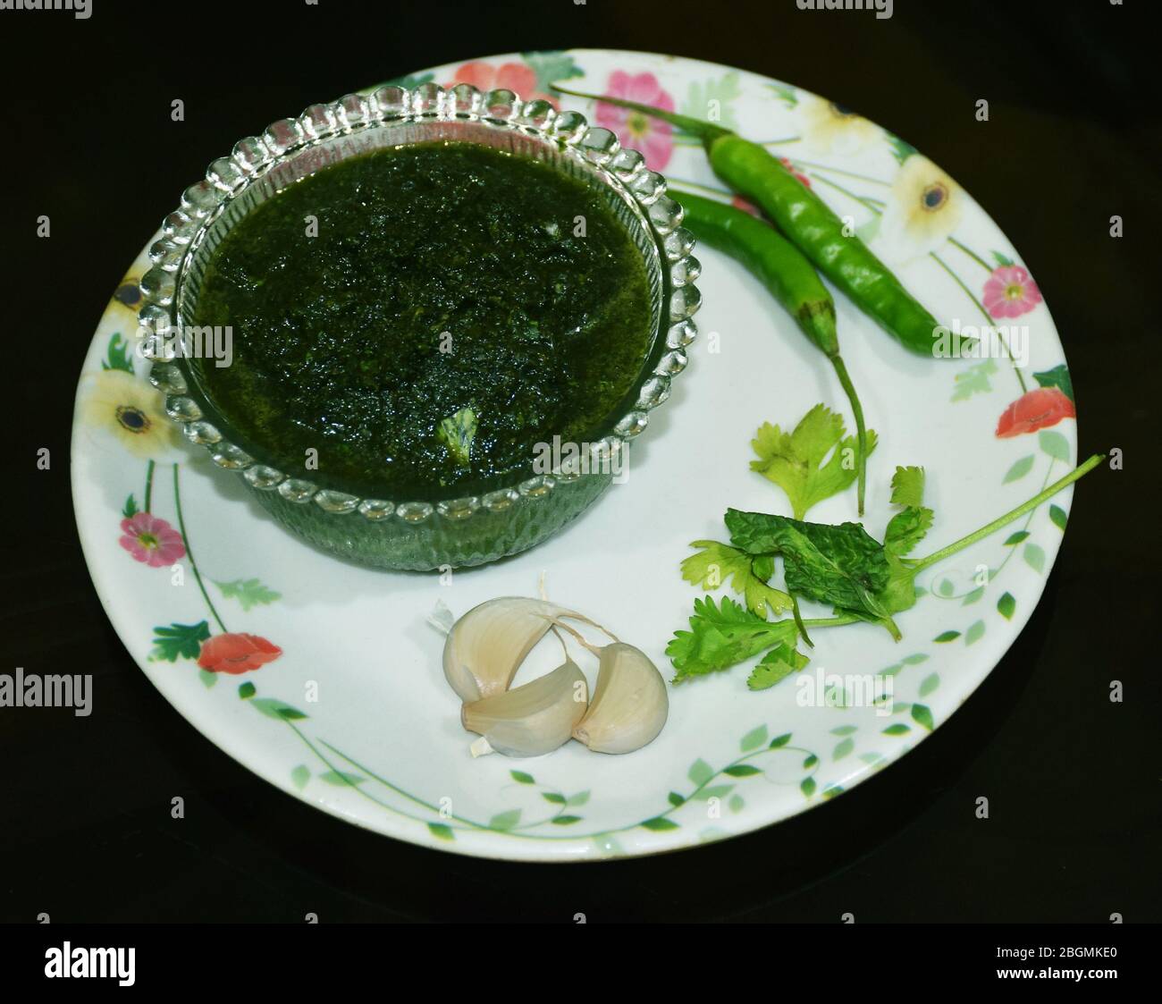 Green Coriander Chutney or Dhaniye ki Chutni. Indian dish, Indian