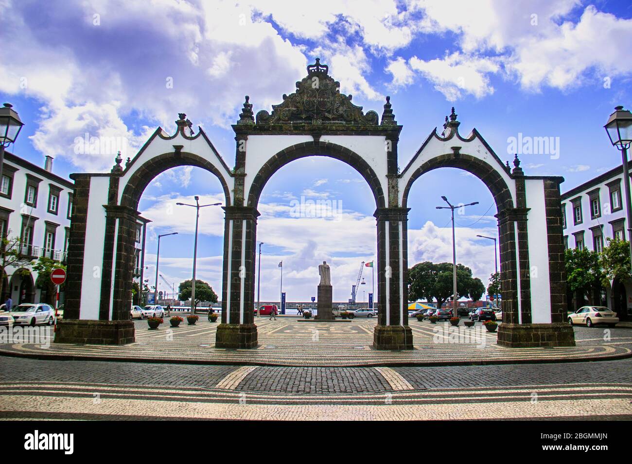 urban scenery at Ponta Delgada, capital city of the Azores at São ...
