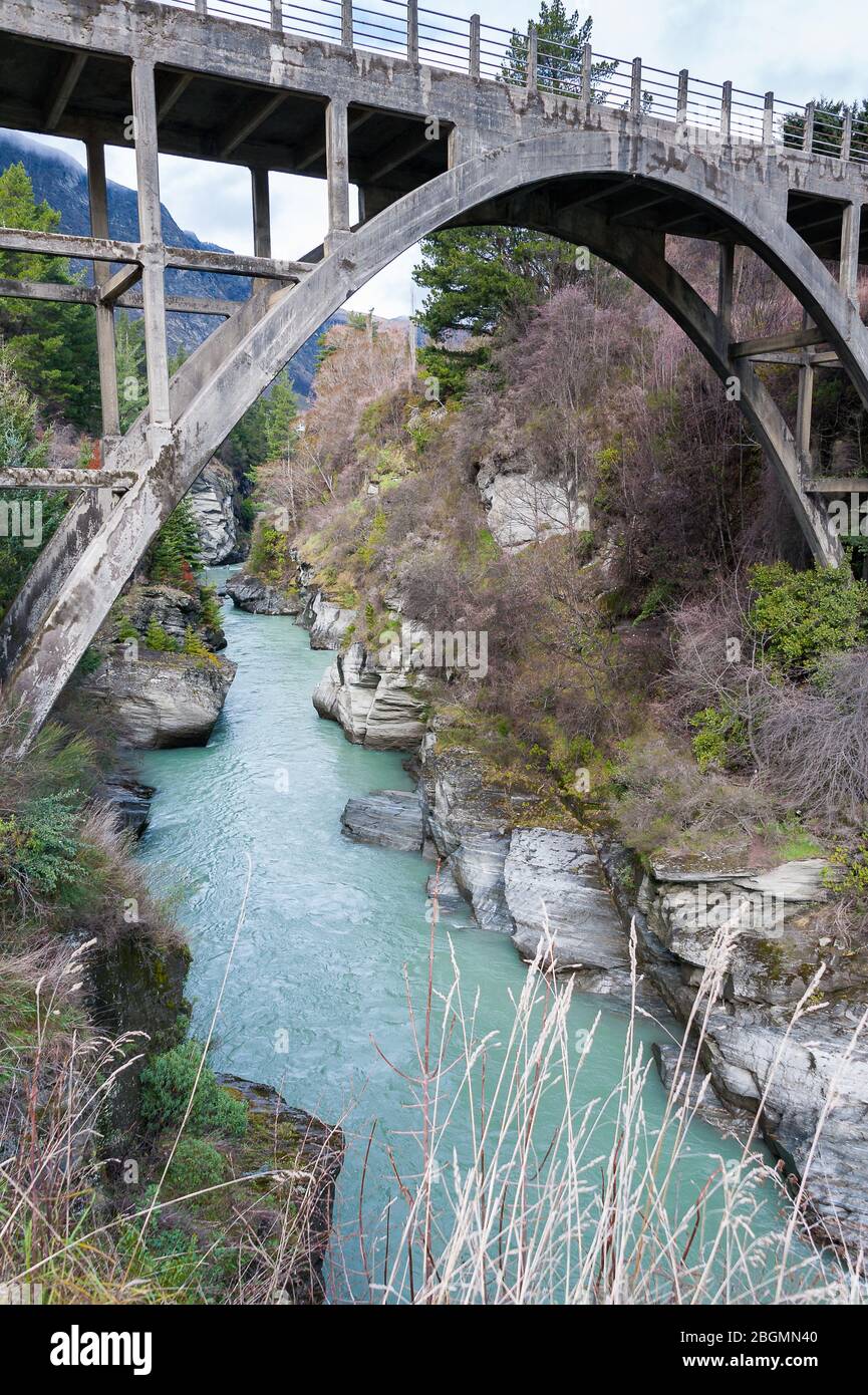 Beautiful Arched Bridge Spans A Narrow Gorge Aerial View To Rocky 