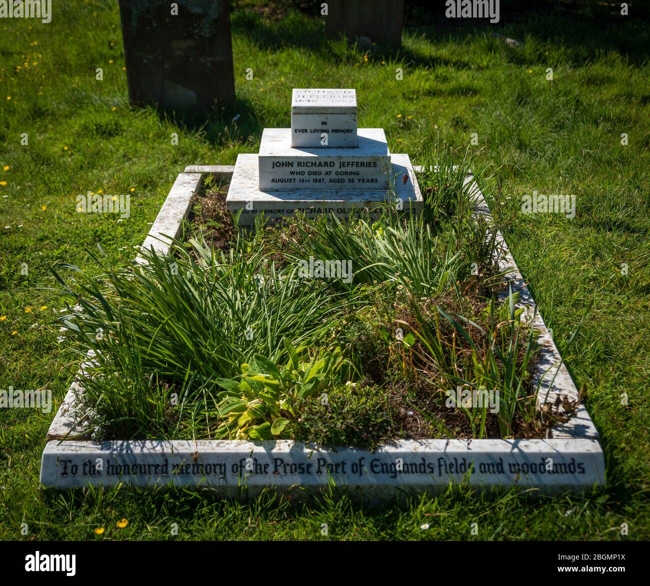 The grave of Victorian novelist and naturalist Richard Jefferies in Broadwater Cemetery, Worthing, West Sussex, UK Stock Photo