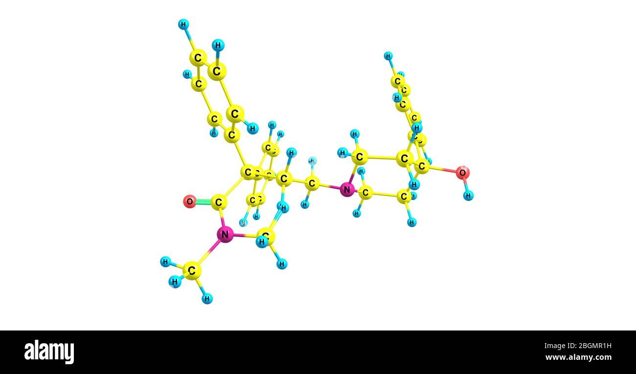 Loperamide is a medication used to decrease the frequency of diarrhea. It is often used for this purpose in gastroenteritis. 3d illustration Stock Photo