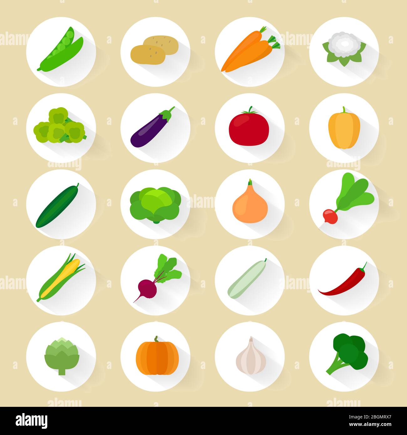 Vegetables flat vector icons with long shadow Stock Vector Image & Art ...