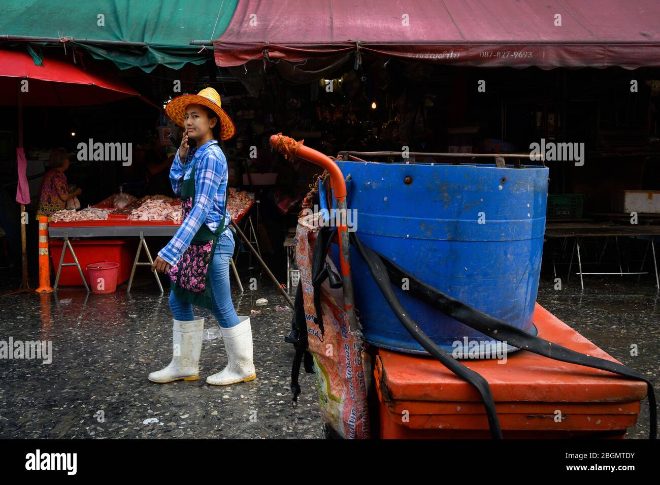 Woman working at Khlong Toei Market, Bangkok, Thailand Stock Photo