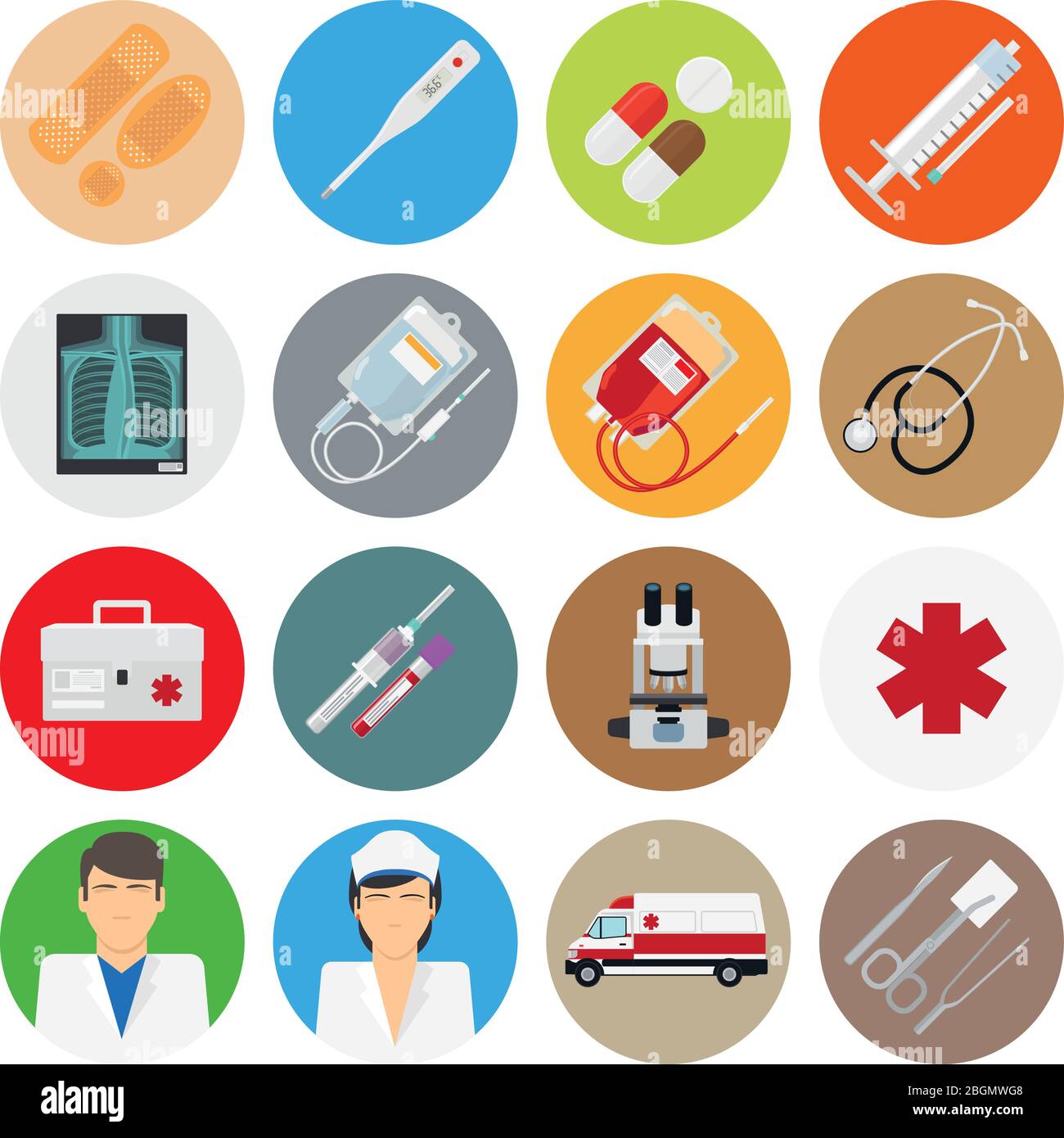 Medical flat icons. Doctor, nurse and medical devices Stock Vector ...