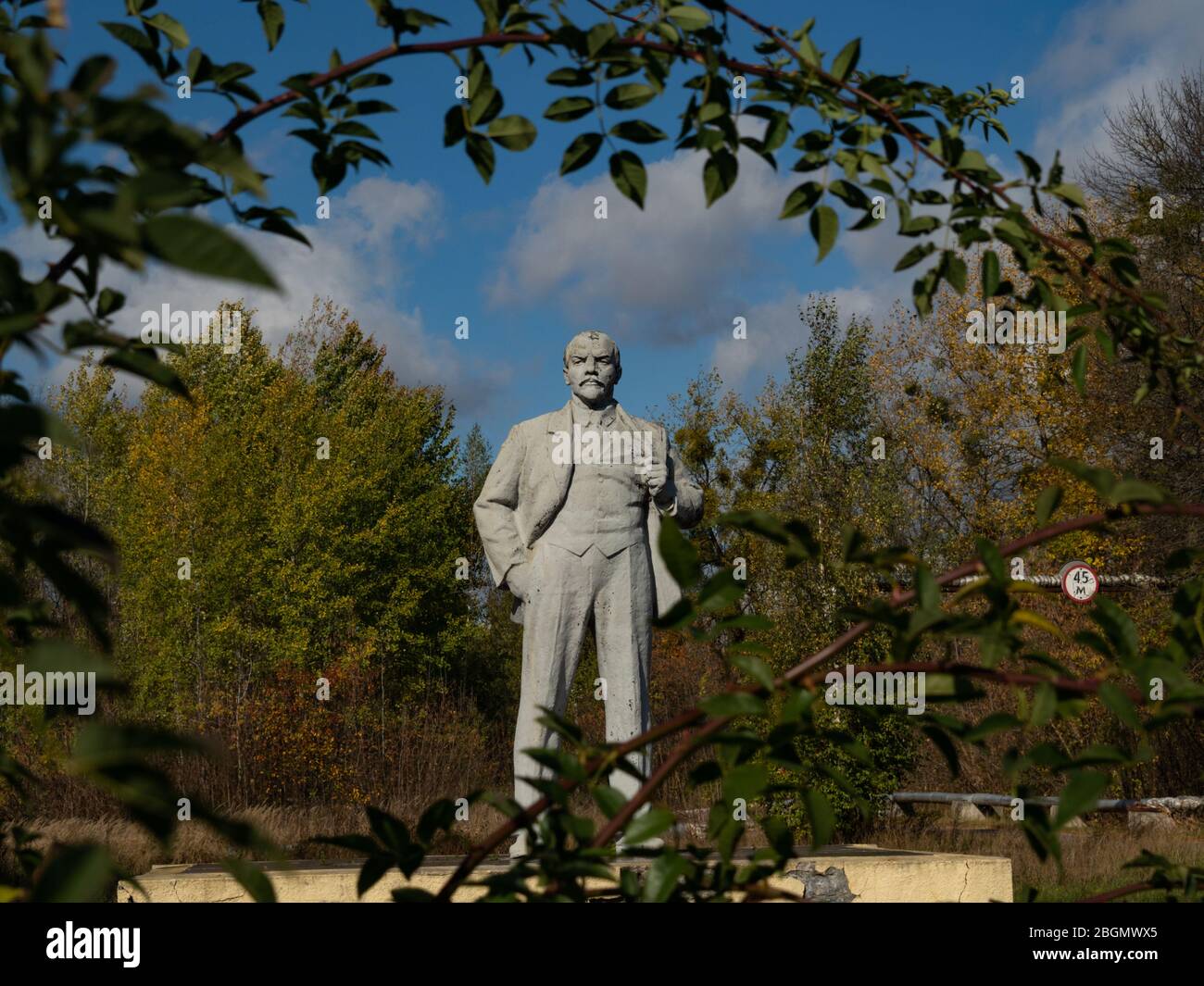 Chernobyl, Ukraine - 11/10/2019. Monument of Lenin in Chernobyl town. Exclusion Zone. Stock Photo