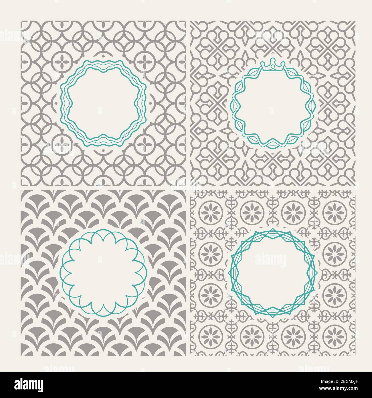 Line frames. Thin line frames on simple patterns for logo or emblems