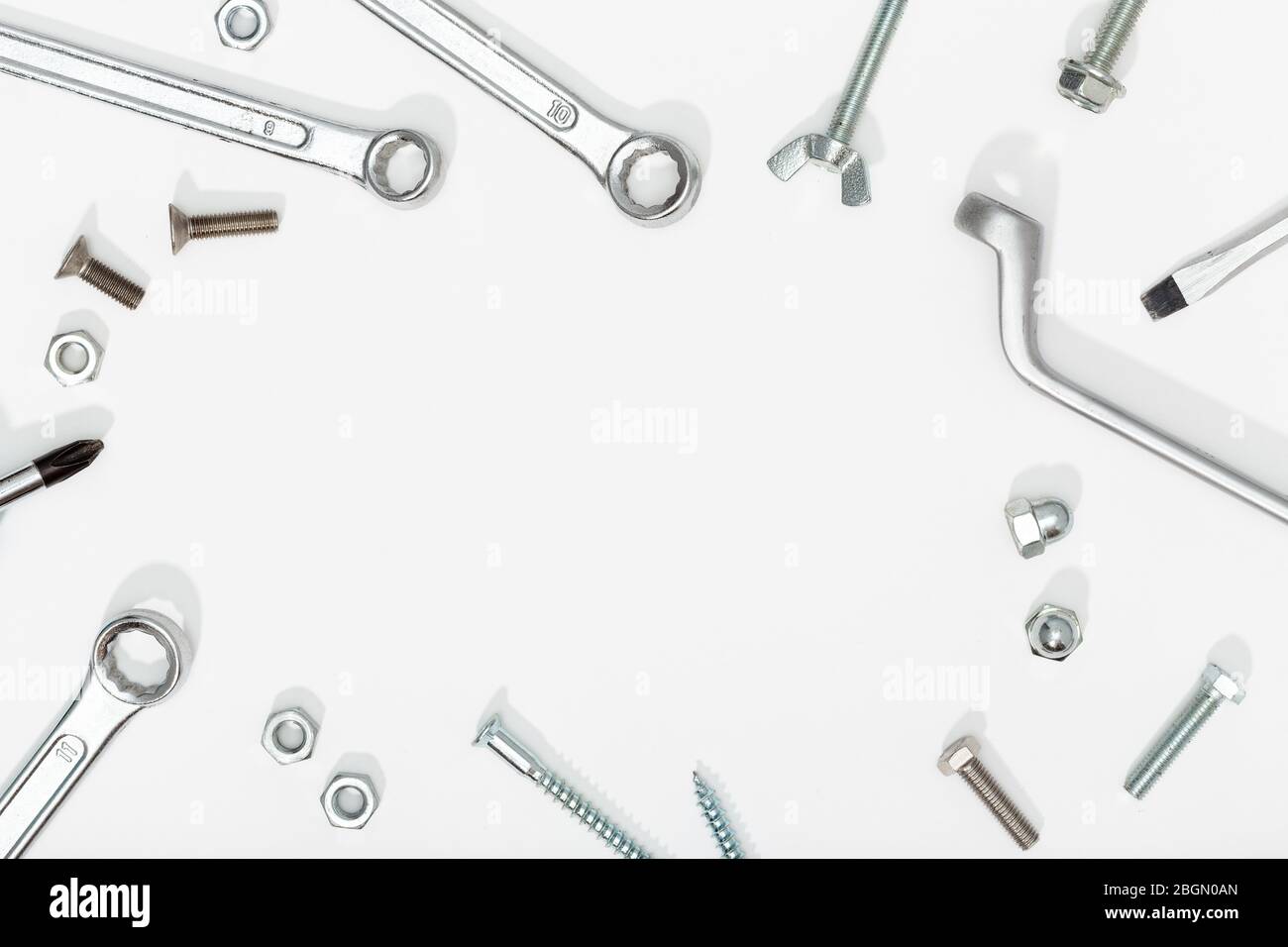 Tools on white background. Copy space. Labor day concept Stock Photo