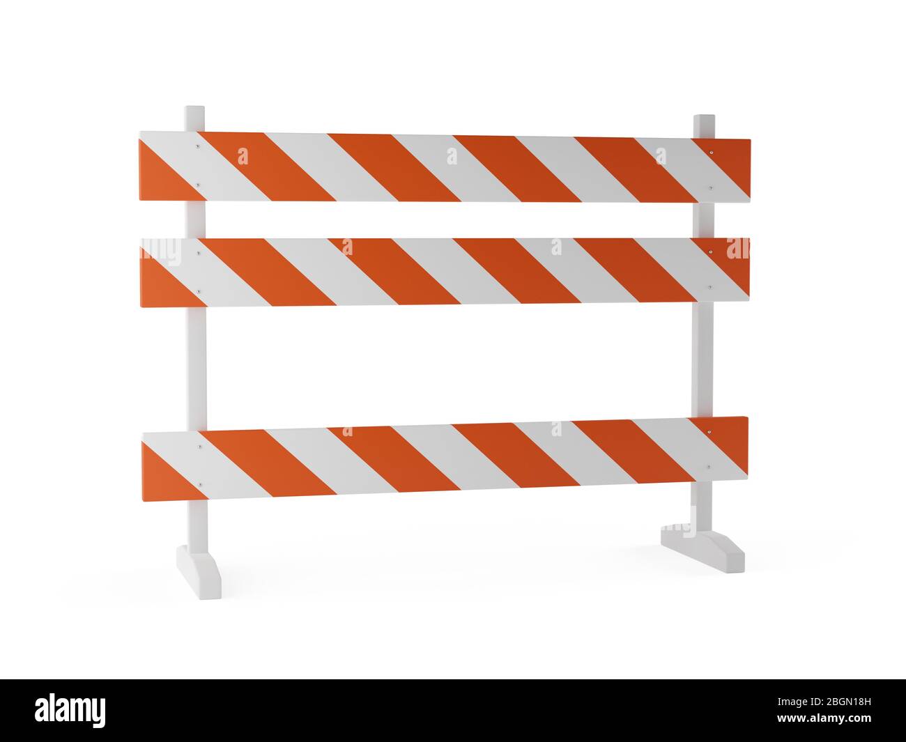 Orange traffic warning street barrier on white background - under ...