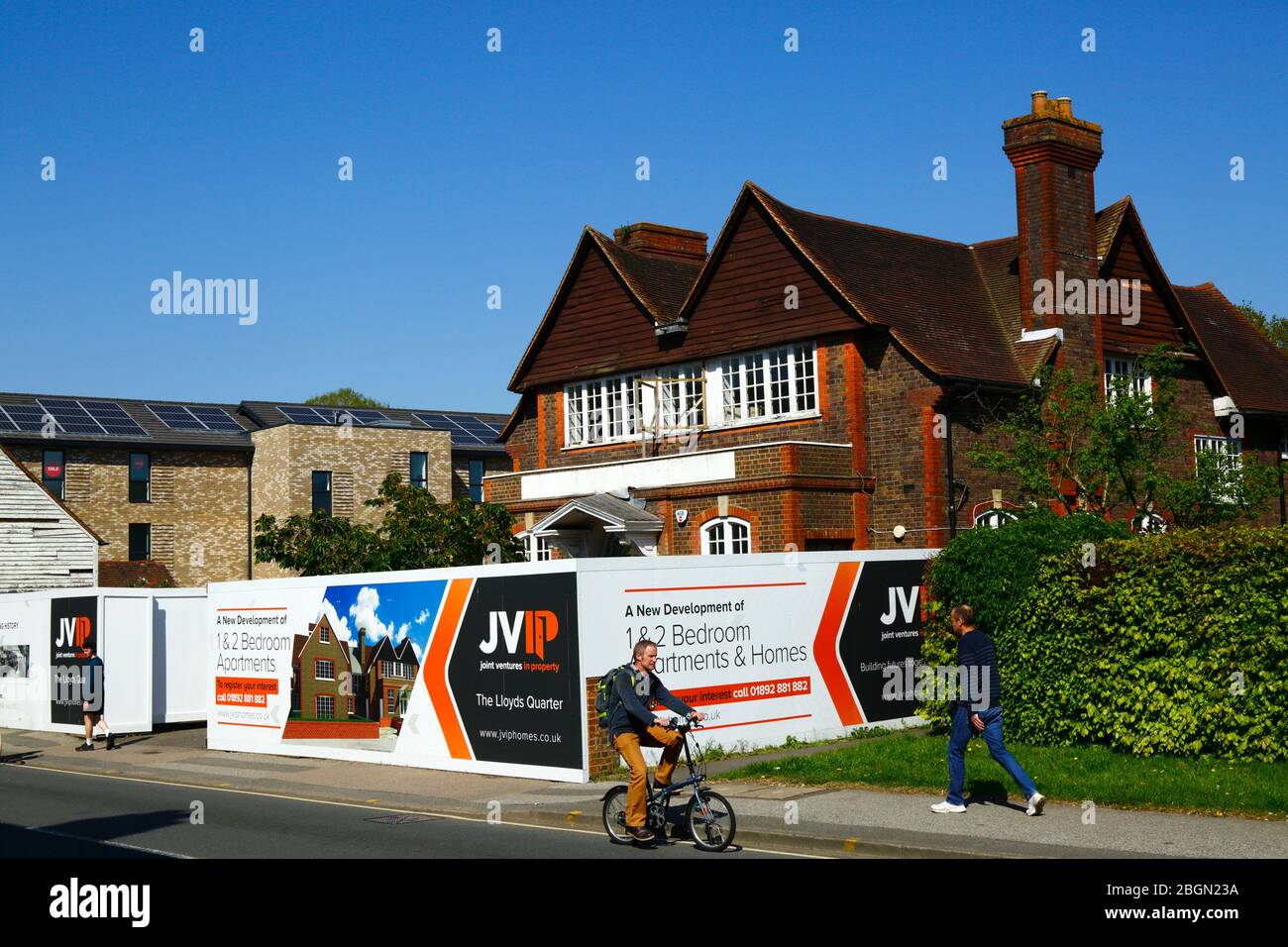 JVIP property developer signs outside project to convert the former Lloyds Bank building into flats, Southborough, Kent, England Stock Photo