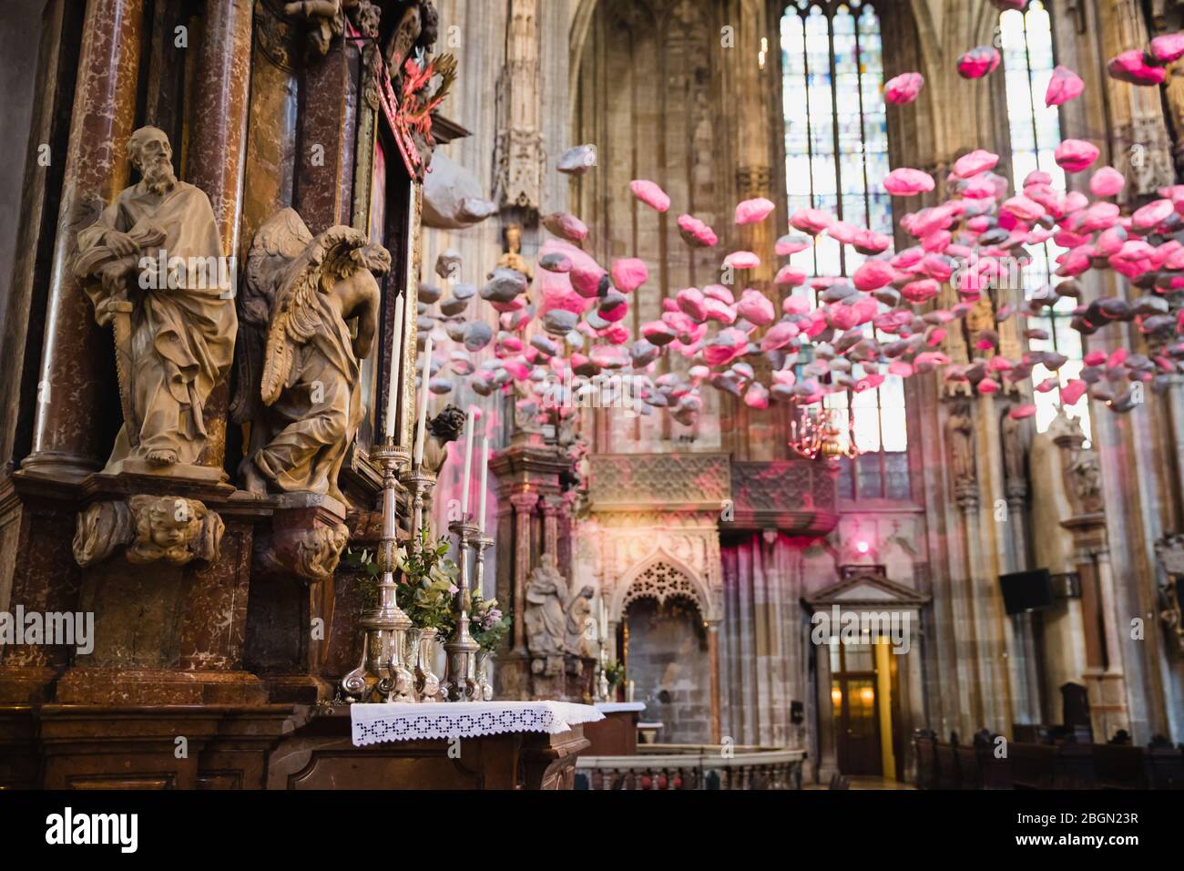 Vienna, Austria - March 23, 2019: Majestic interior of St. Stephen's Cathedral in Vienna, Austria, holy catolic church architecture Stock Photo