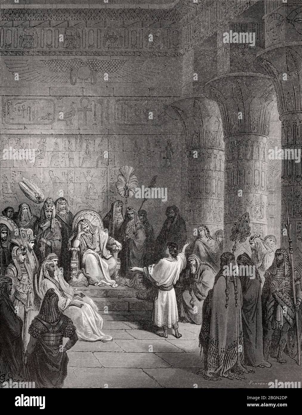 Joseph Interprets Pharaoh's Dream, woodcut by Gustave Doré, woodcut by Gustave Doré Stock Photo