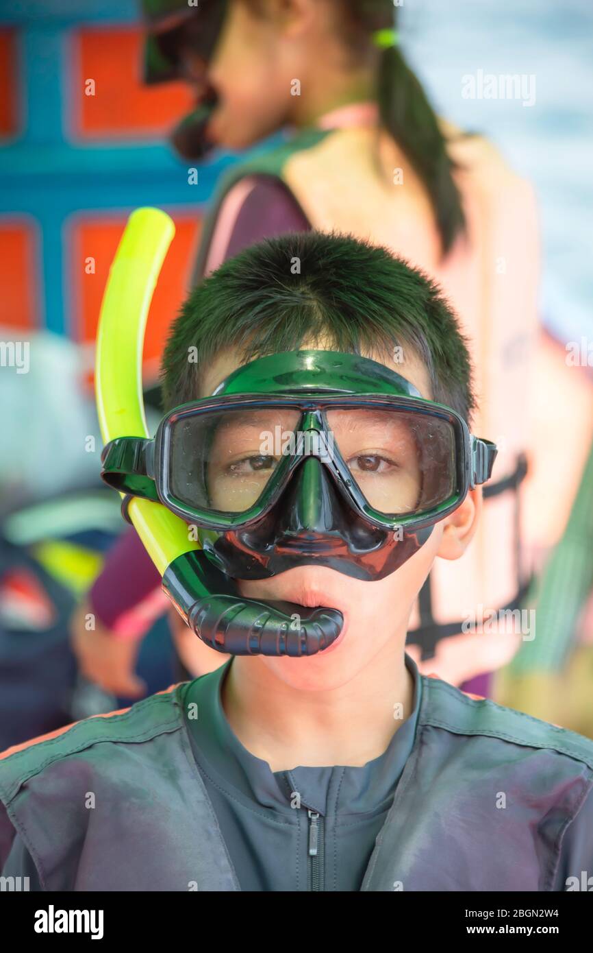 Young Boy Diving Goggles Snorkel High Resolution Stock Photography and