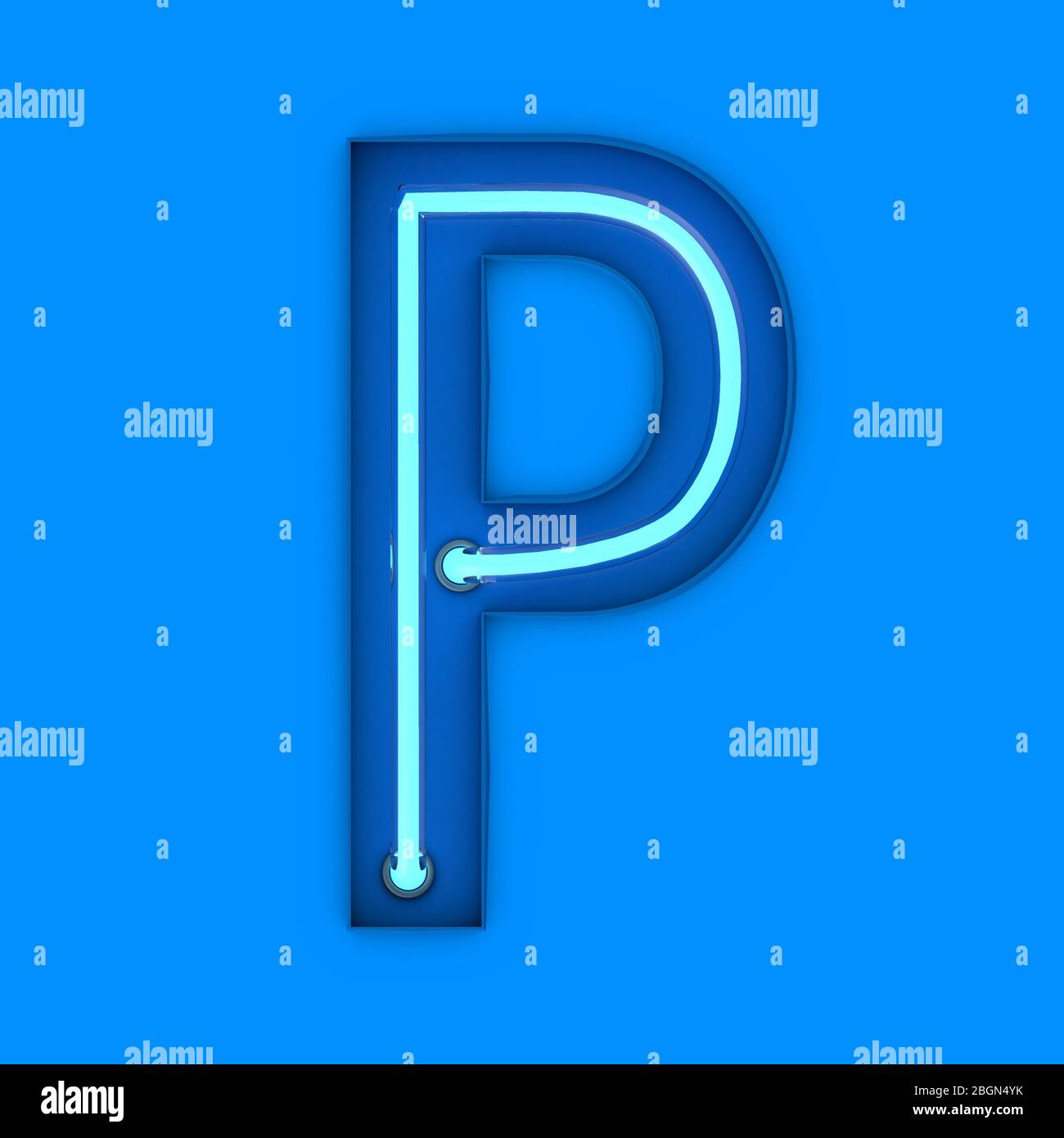 Neon style light letter P. Glowing neon Capital letter. 3D rendering Stock Photo