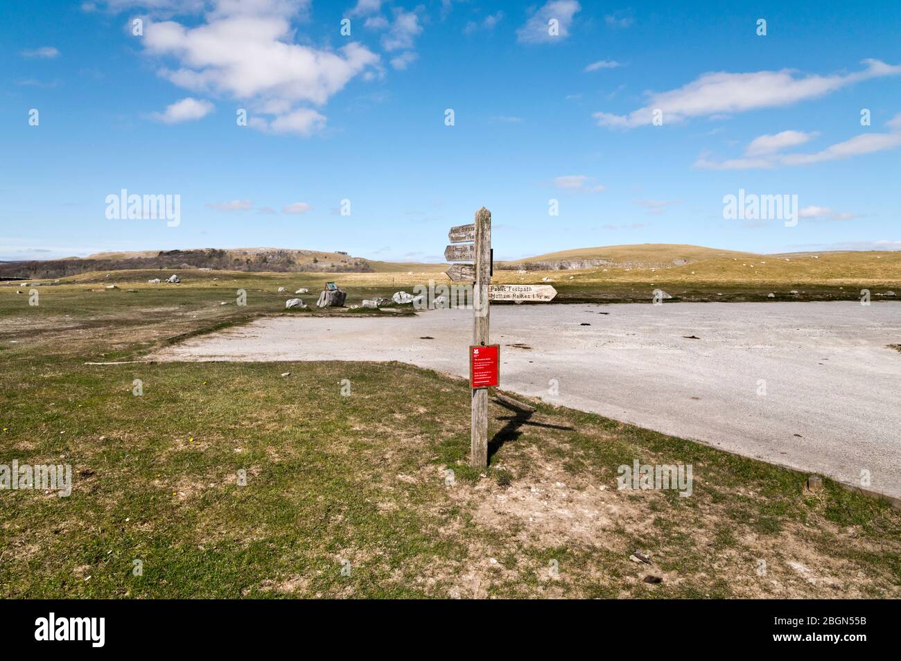 National Trust car park closed at Malham Tarn due to Covid-19, Yorkshire Dales National Park, UK Stock Photo