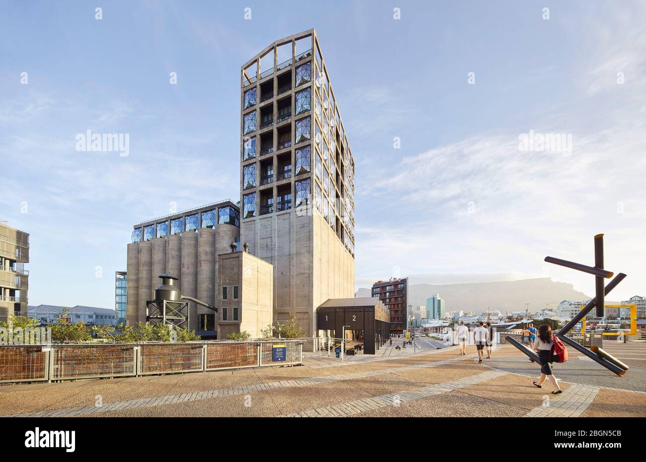 Oblique view of exterior facade. Zeitz MOCAA, Cape Town, South Africa