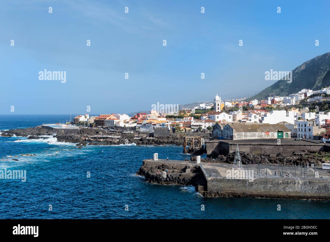 Garachico village viewed from the Mirador del Emigrante, Tenerife, Spain Stock Photo