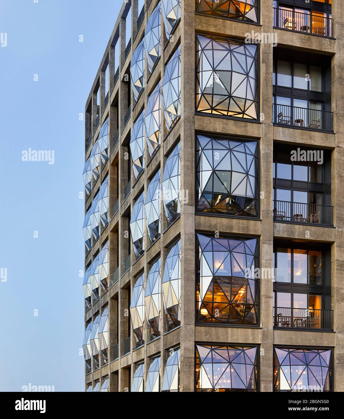 Close-up of glass-faceted windows. Zeitz MOCAA, Cape Town, South Africa. Architect: Heatherwick Studio, 2017. Stock Photo