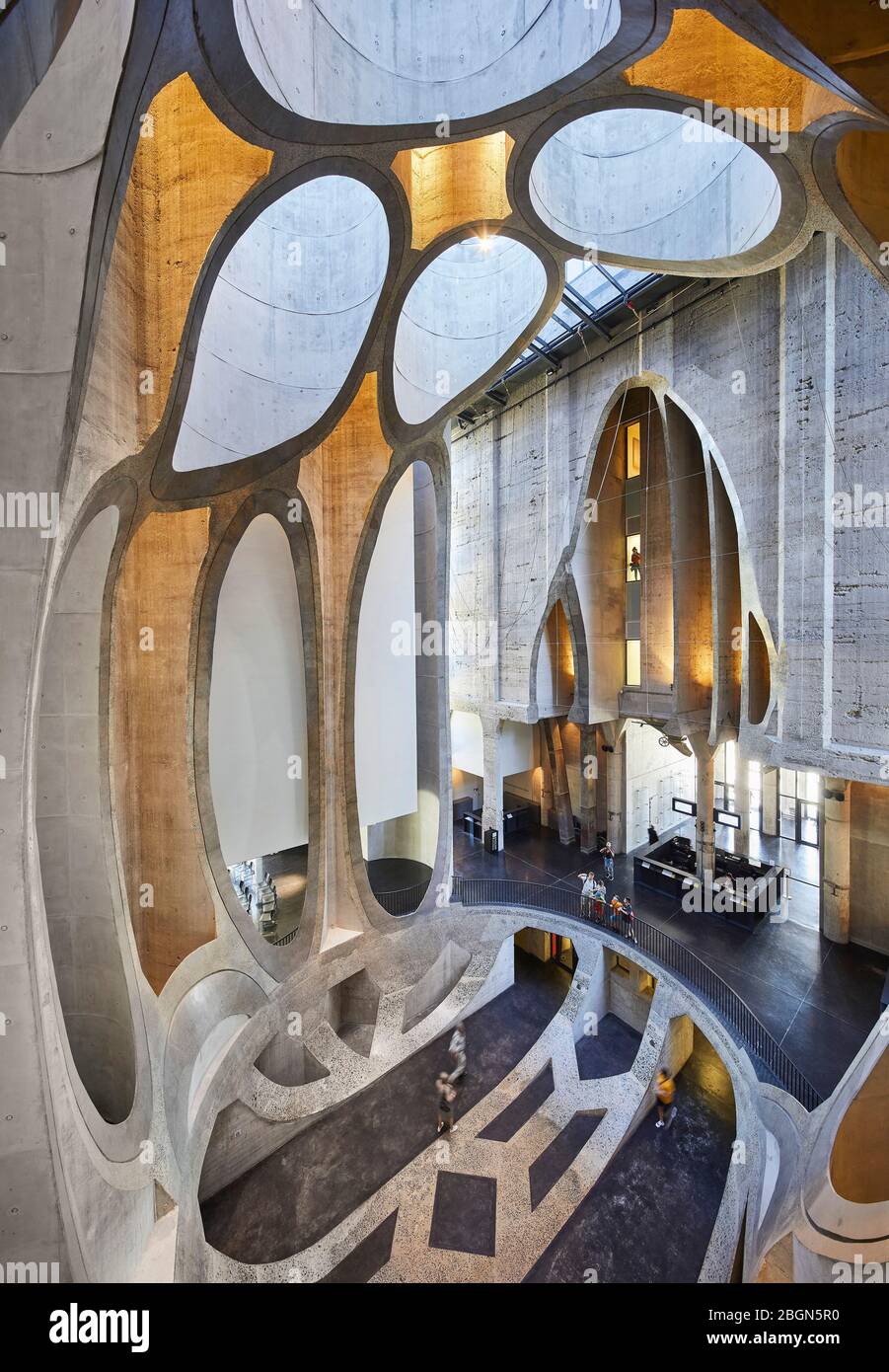 Central atrium with concrete tubes exposing structure. Zeitz MOCAA, Cape Town, South Africa. Architect: Heatherwick Studio, 2017. Stock Photo
